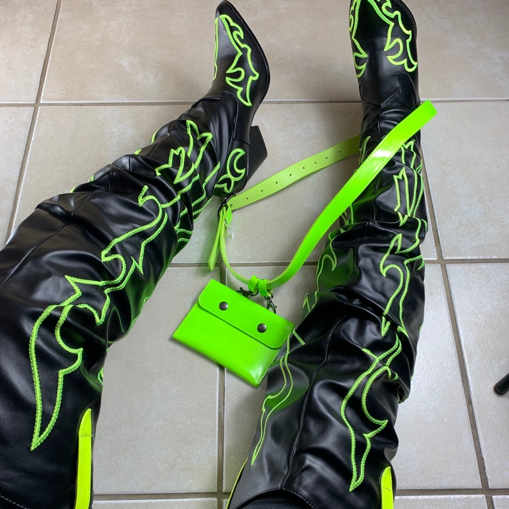 Neon Green Venom Knee High Boots
